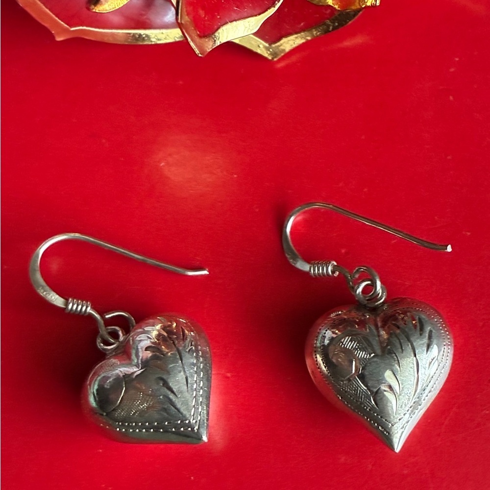 Silver Heart Earrings,925 Silver Earrings. - Picture 2 of 8